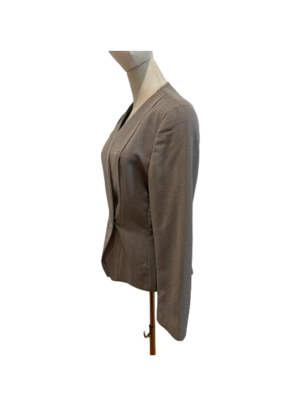 GIORGIO ARMANI VTG BLAZER GRAY & TAUPE PINSTRIPE WOOL BLEND 1 BUTTON HOURGLASS - Picture 5 of 11